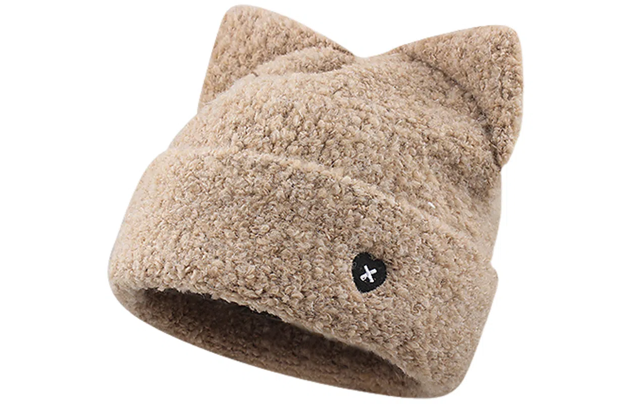 优幽兰 时尚百搭高级感加绒加厚毛绒帽韩系甜美可爱大头围显脸小毛线针织帽日系休闲简约纯色护耳保暖 聚酯纤维 绒线帽 女款