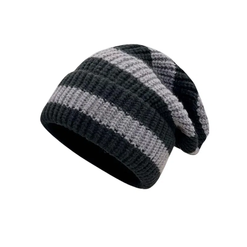北极绒 条纹大头围毛线秋冬季显脸小保暖针织冷帽套头帽 聚酯纤维 绒线帽 男女同款情侣款