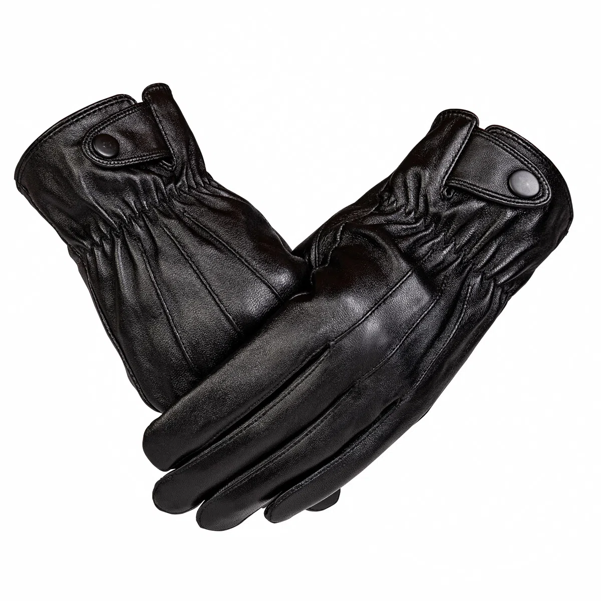 上海故事 时尚加绒加厚外出骑车防风防寒出行防水保暖 羊皮革 绒线手套 男款 黑色