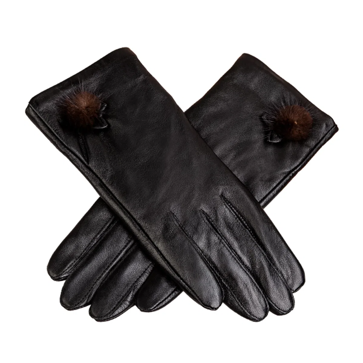 上海故事 真皮加绒加厚保暖外出骑行防风防寒防泼水可触屏 羊皮革 绒线手套 女款 黑色