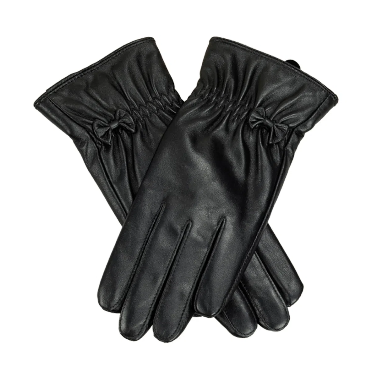 上海故事 真皮加绒加厚保暖外出骑行防风防寒防泼水可触屏 羊皮革 绒线手套 女款 黑色