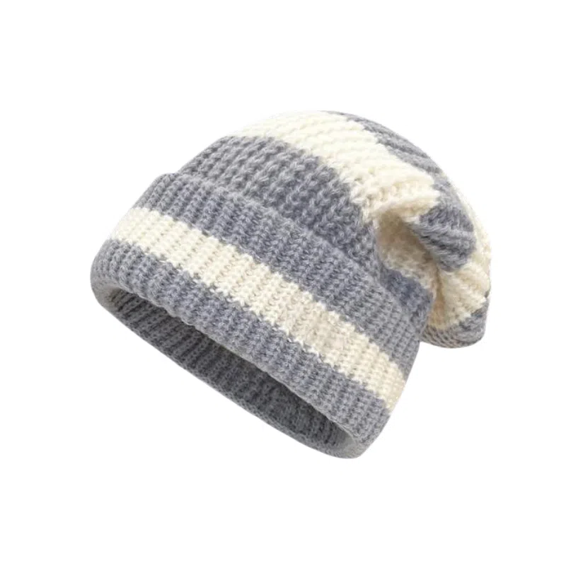 北极绒 条纹大头围毛线秋冬季显脸小保暖针织冷帽套头帽 聚酯纤维 绒线帽 男女同款情侣款