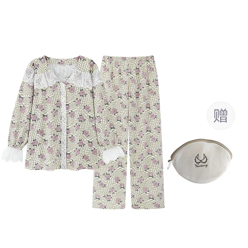 芬腾可安 韩版甜美亲肤长袖长裤家居服可外穿睡衣套装 女款 图色