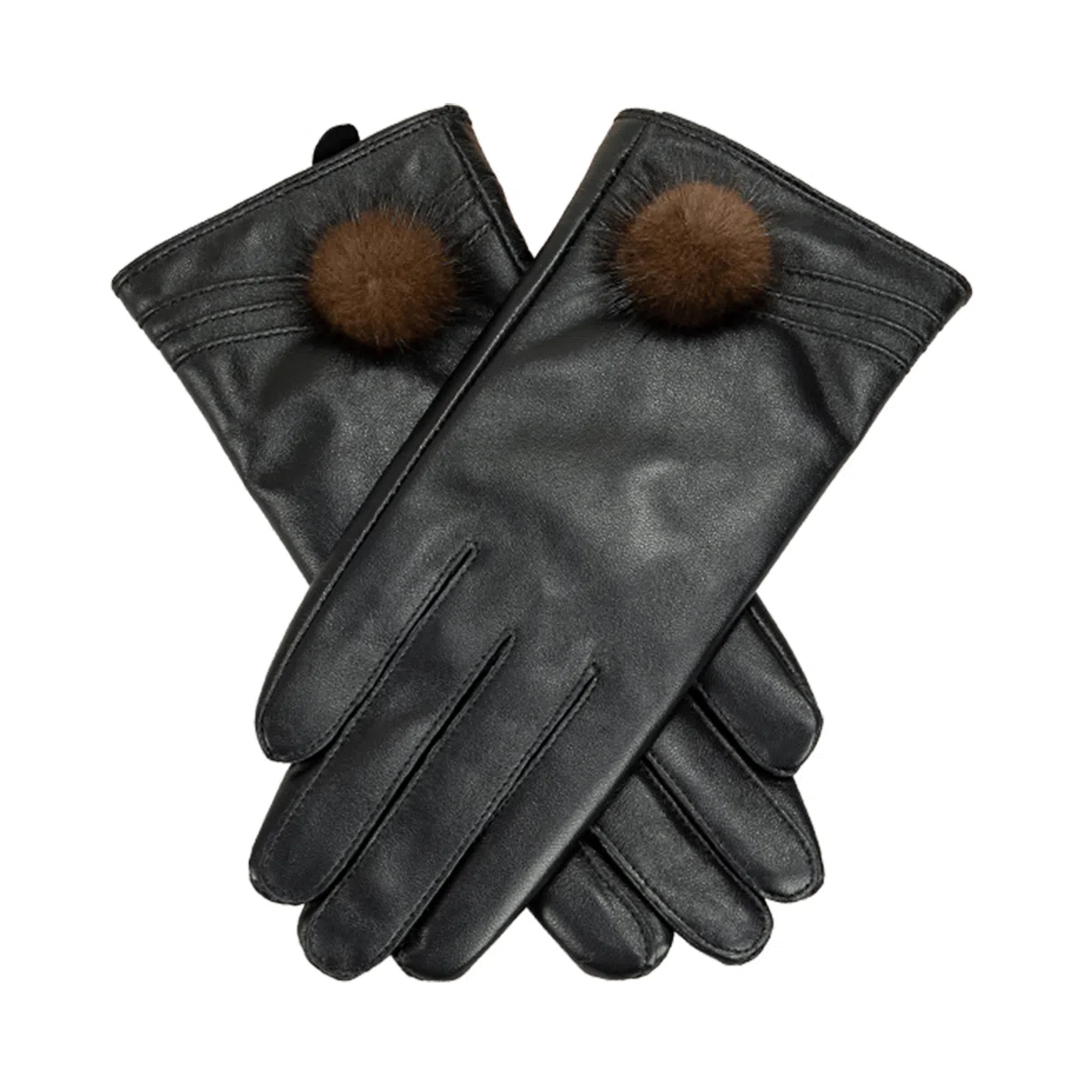 上海故事 真皮加绒加厚保暖外出骑行防风防寒防泼水可触屏 羊皮革 绒线手套 女款 黑色