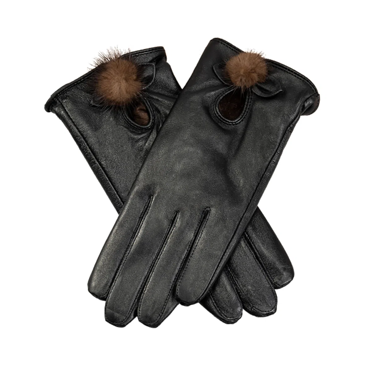 上海故事 真皮加绒加厚保暖外出骑行防风防寒防泼水可触屏 羊皮革 绒线手套 女款 黑色