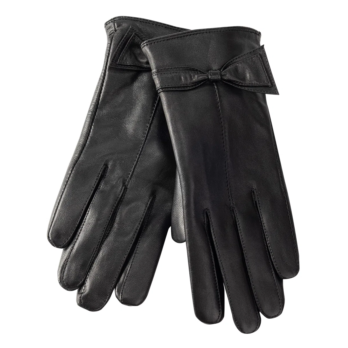 上海故事 真皮加绒加厚保暖外出骑行防风防寒防泼水可触屏 羊皮革 绒线手套 女款 黑色