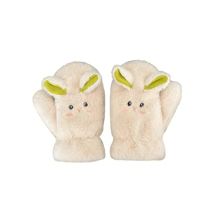 浪莎 冬季保暖可爱小羊卡通学院风加绒加厚防寒学生骑车挂脖手套 涤纶 绒线手套 女款