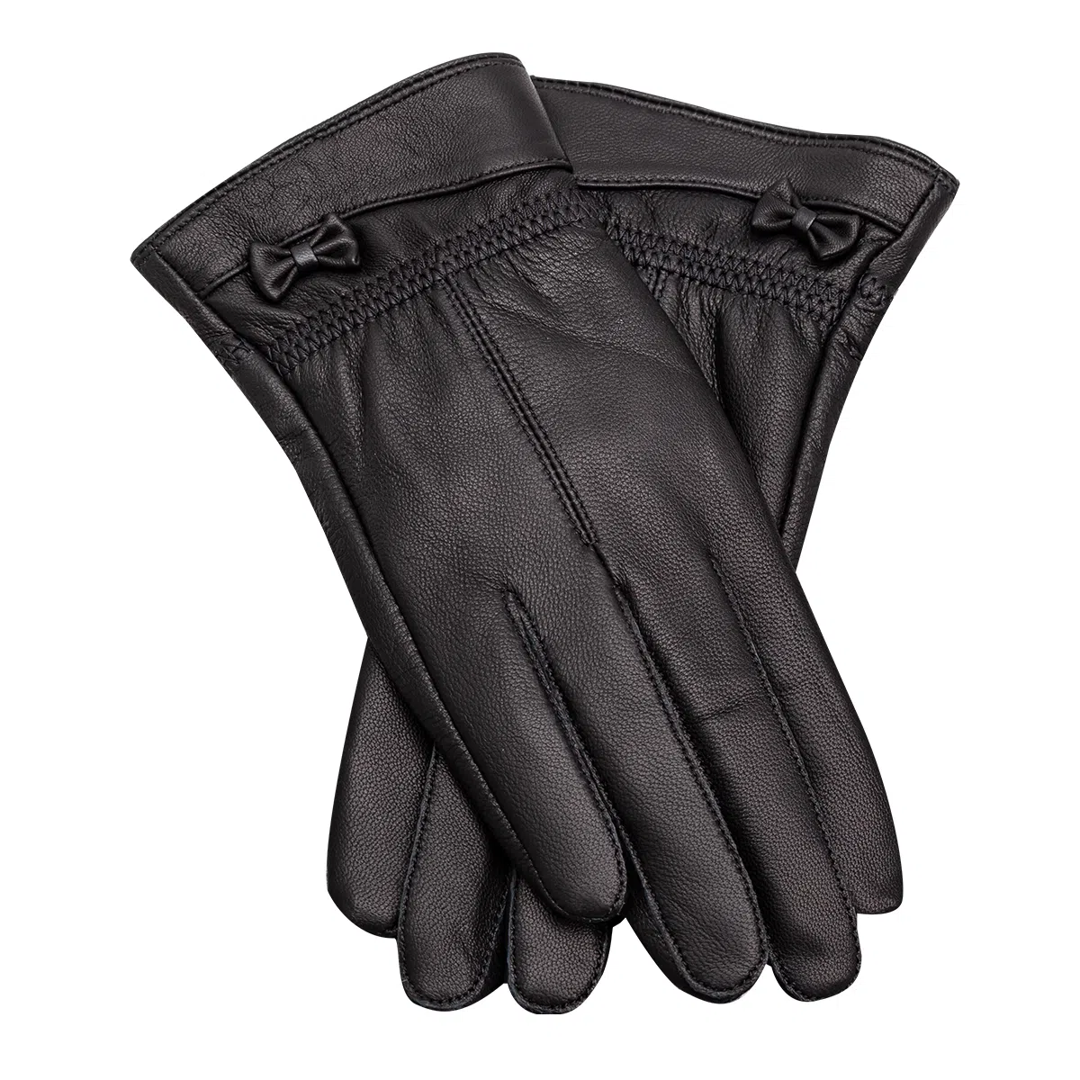 上海故事 真皮加绒加厚保暖外出骑行防风防寒防泼水可触屏 羊皮革 绒线手套 女款 黑色