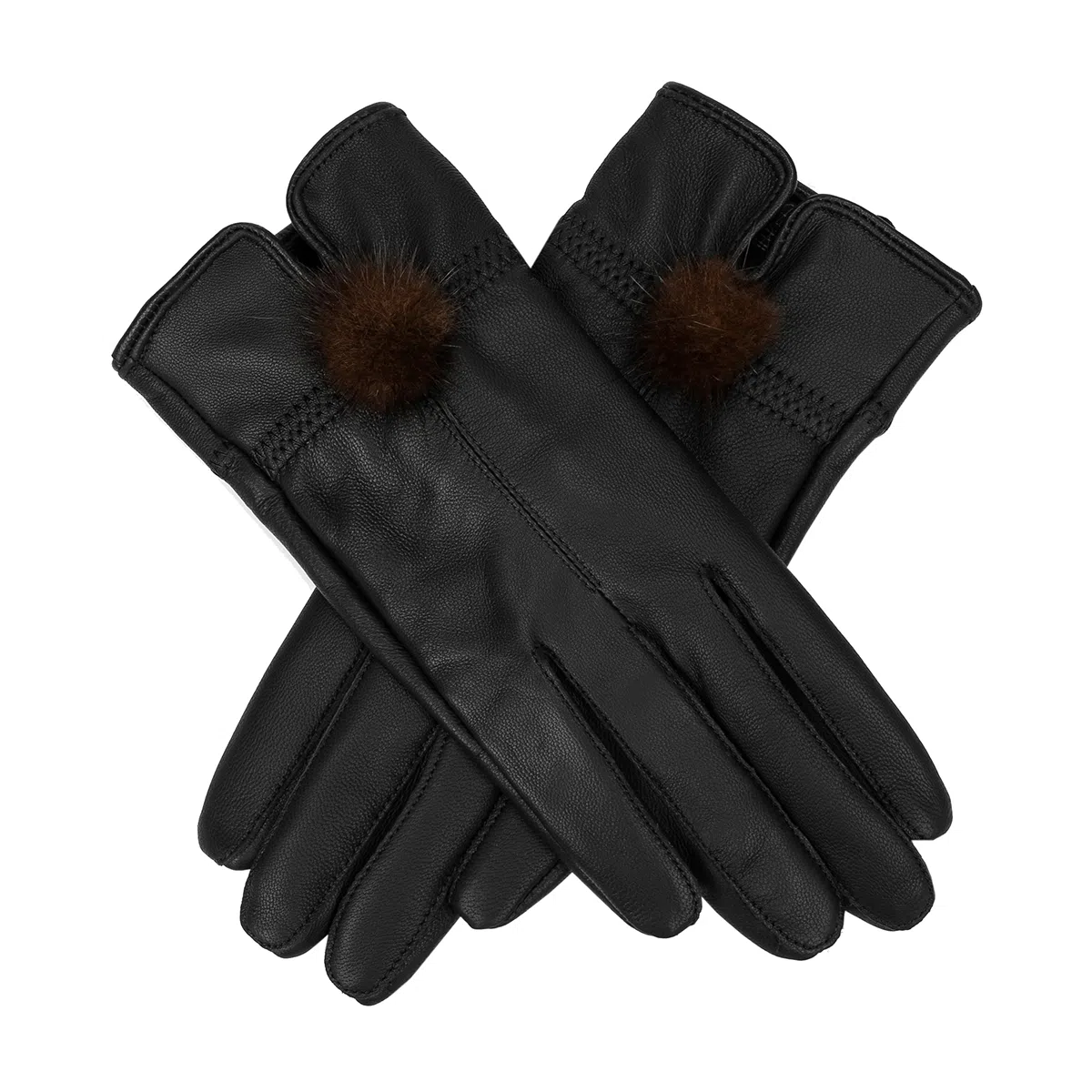 上海故事 真皮加绒加厚保暖外出骑行防风防寒防泼水可触屏 羊皮革 绒线手套 女款 黑色