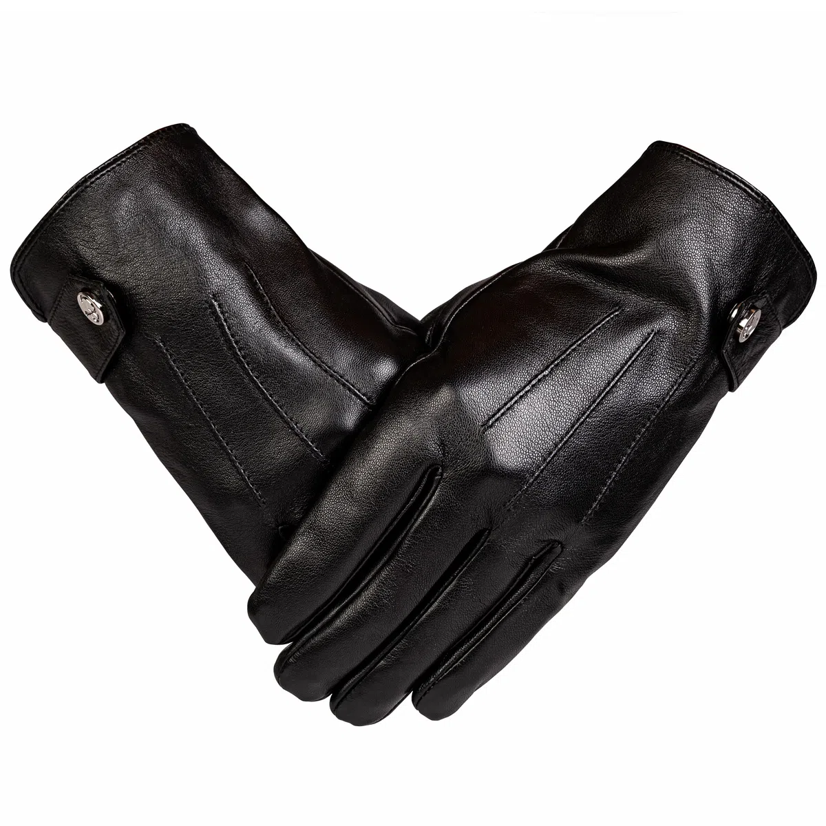 上海故事 时尚加绒加厚外出骑车防风防寒出行防水保暖 羊皮革 绒线手套 男款 黑色