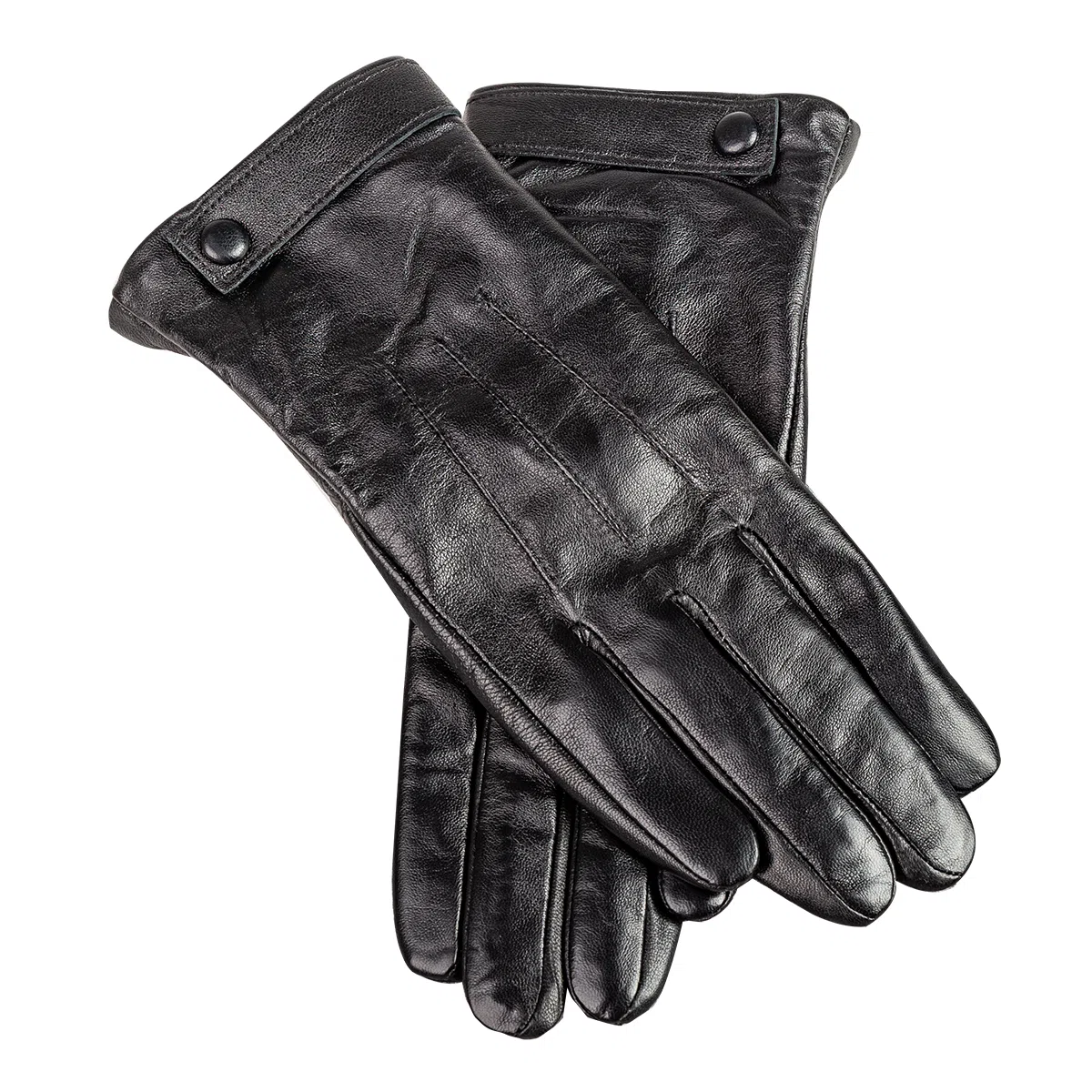 上海故事 真皮加绒加厚保暖外出骑行防风防寒防泼水可触屏 羊皮革 绒线手套 女款 黑色