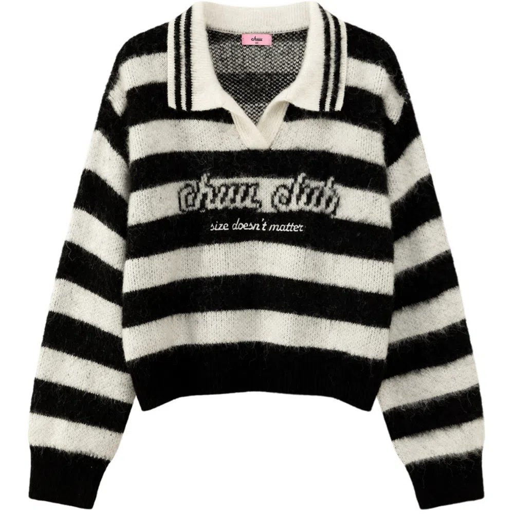 CHUU Sweater Black White Stripes