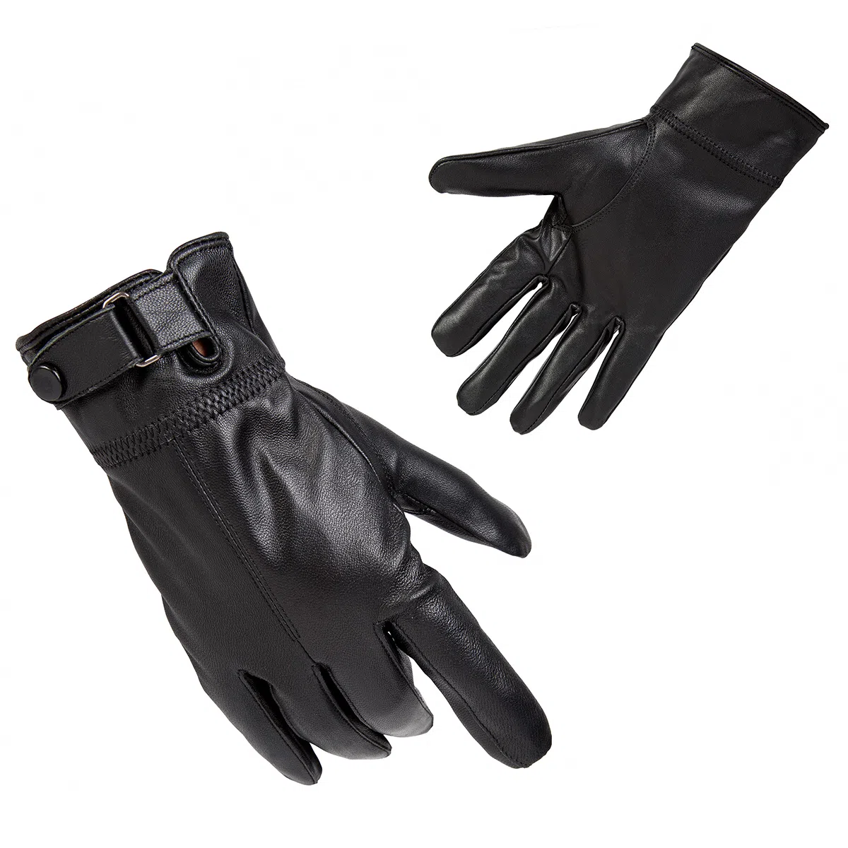 上海故事 时尚加绒加厚外出骑车防风防寒出行防水保暖 羊皮革 绒线手套 男款 黑色