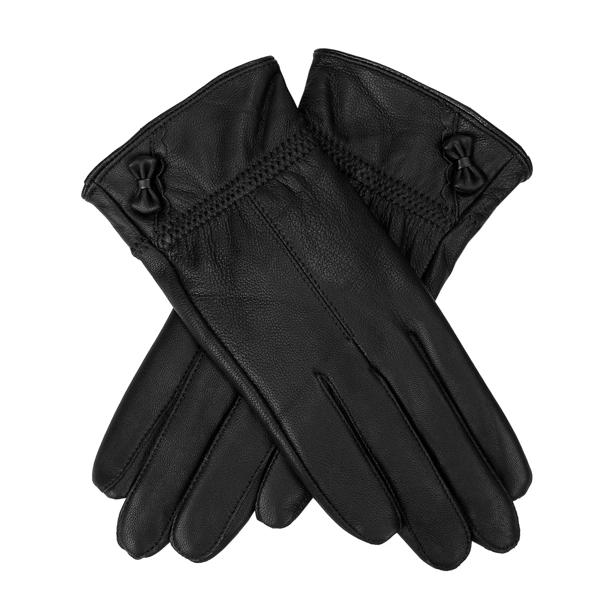 上海故事 真皮加绒加厚保暖外出骑行防风防寒防泼水可触屏 羊皮革 绒线手套 女款 黑色