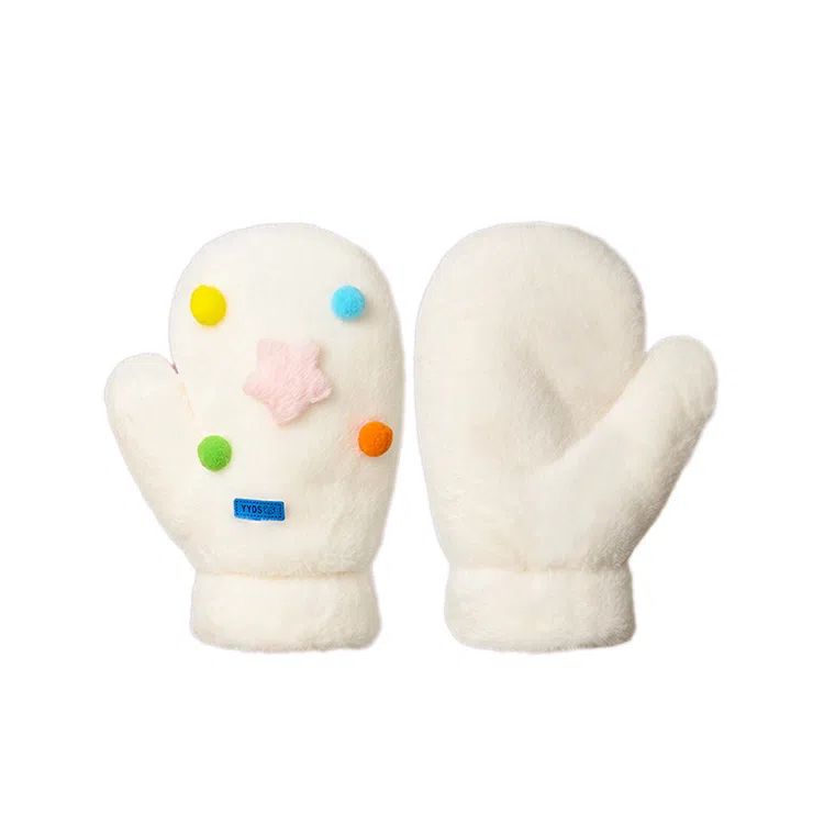 浪莎 星星糖豆可爱搞怪毛绒连指手套女生冬季保暖加绒加厚毛茸茸学生护手套 涤纶 绒线手套 女款