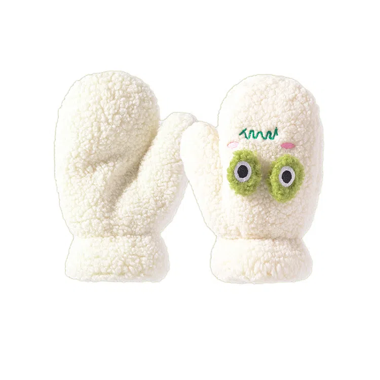 浪莎 女生可爱小青蛙秋冬卡通加绒加厚防寒保暖连指全指学生手套 涤纶 绒线手套 女款