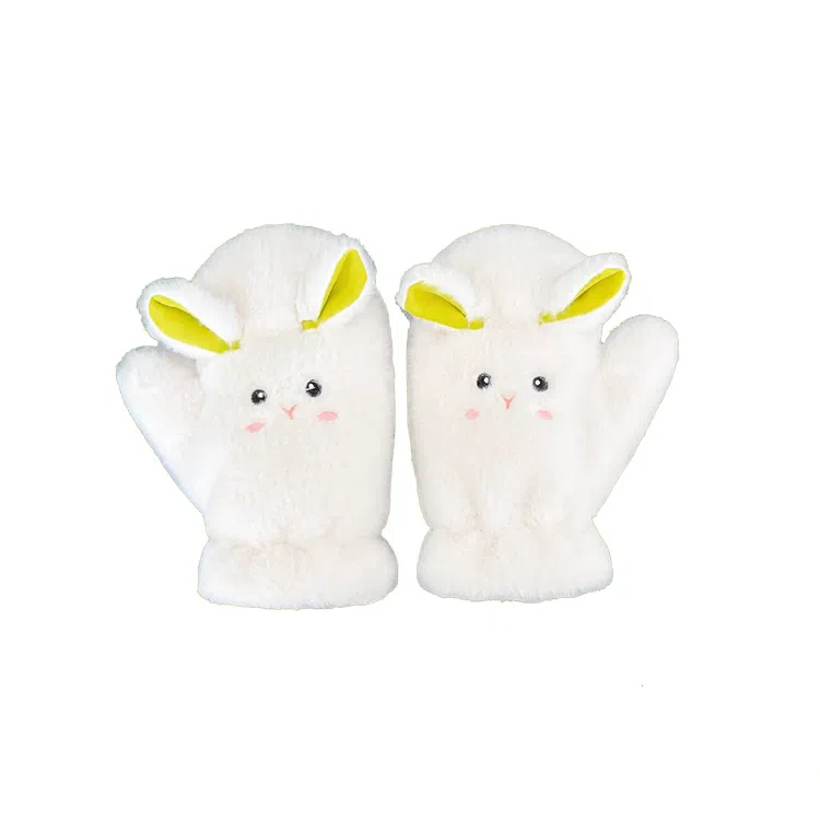 浪莎 冬季保暖可爱小羊卡通学院风加绒加厚防寒学生骑车挂脖手套 涤纶 绒线手套 女款