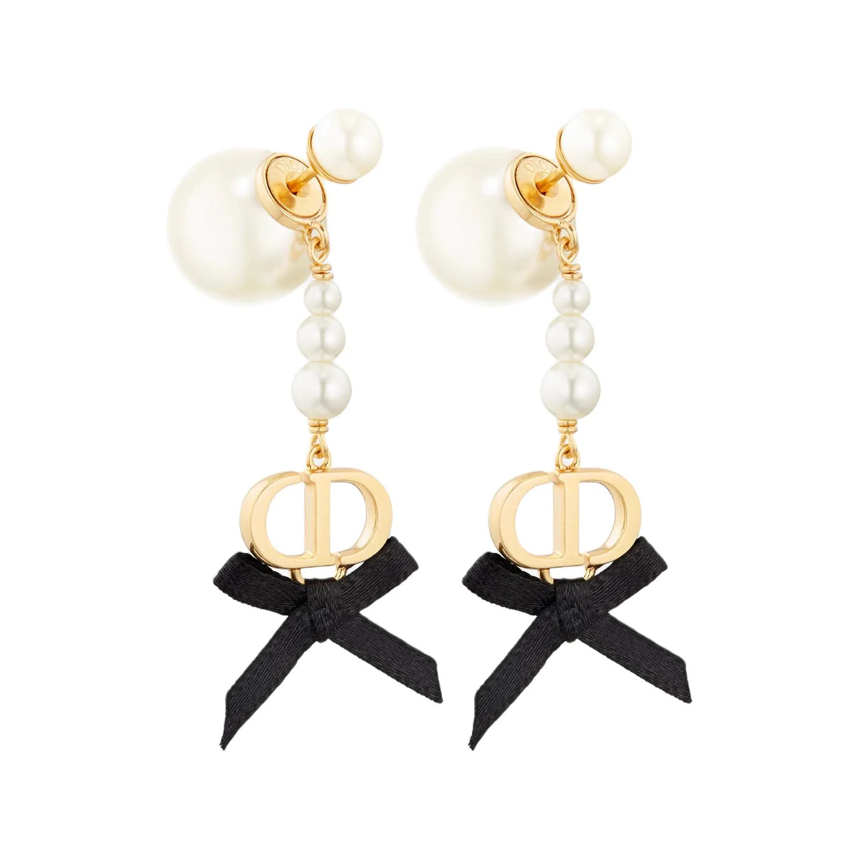 DIOR CD Bow Pendant Earrings Gold