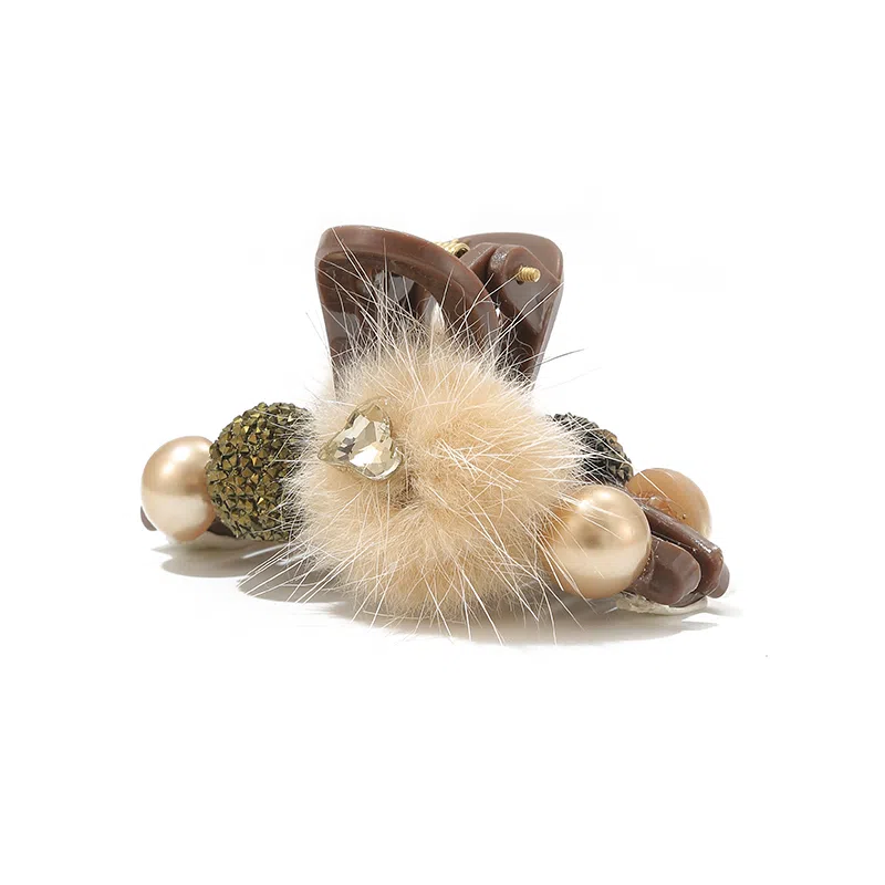 如花梦 韩版 秋冬鲨鱼夹后脑勺发勺发量多盘 可爱毛绒抓夹 亚克力 发夹 女款