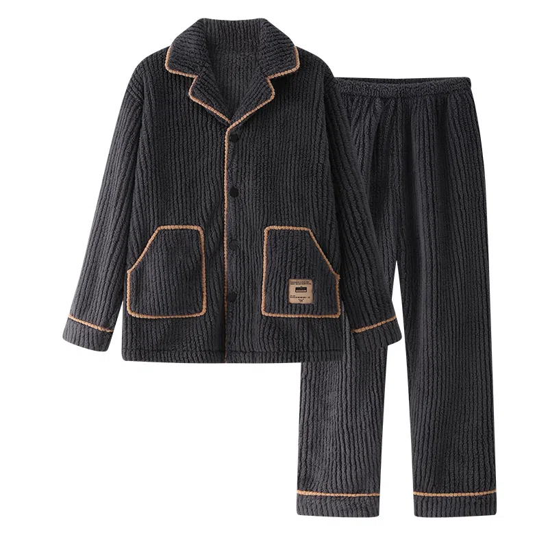 欧诗帛 加厚保暖纯色透气睡衣套装 男款 灰色