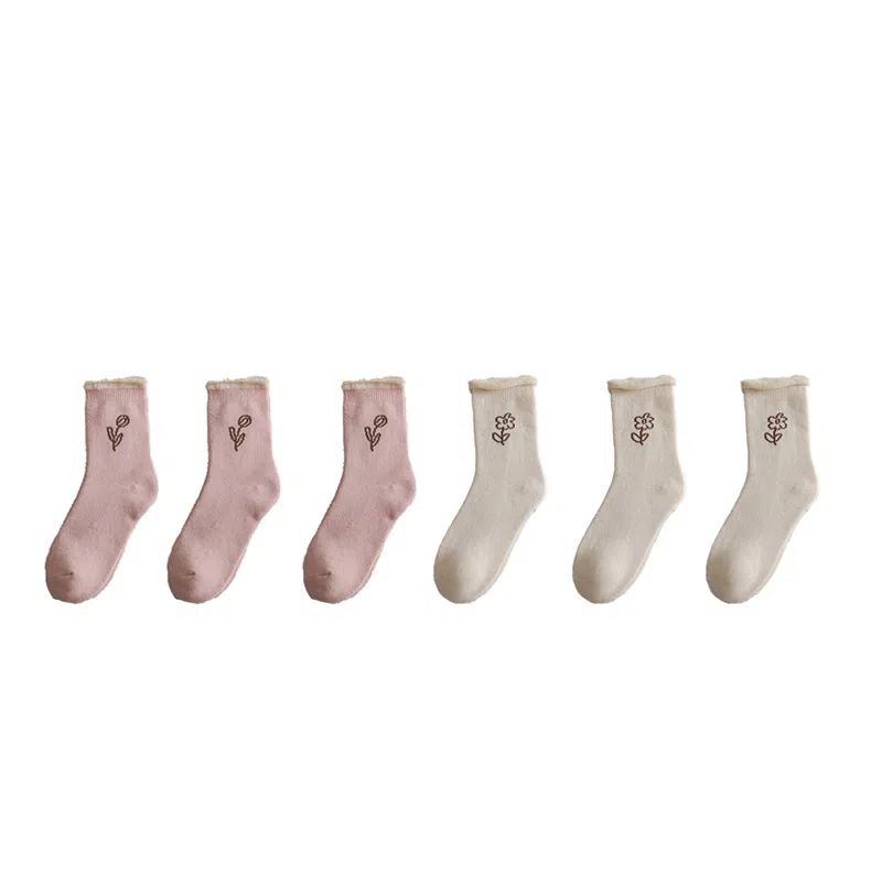 棉基因 透气加绒加厚地板月子舒适中筒袜 女款 组合装