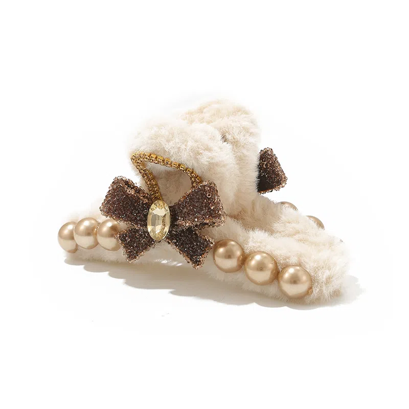 如花梦 韩版 秋冬鲨鱼夹后脑勺发勺发量多盘 可爱毛绒抓夹 亚克力 发夹 女款