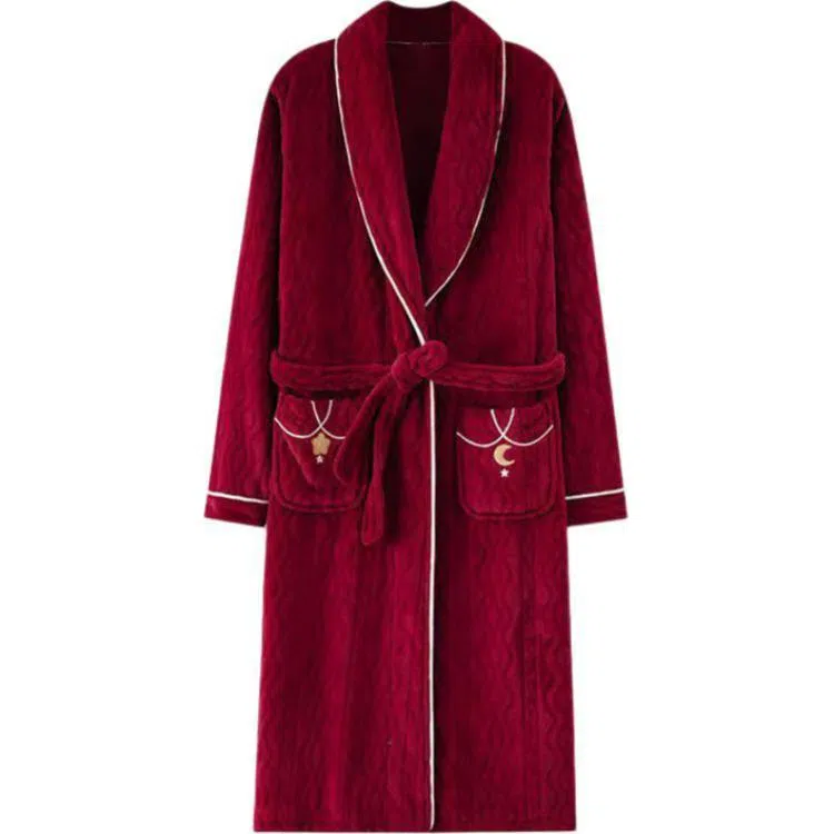 秀黛 刺绣长款家居服可外穿保暖睡袍 女款