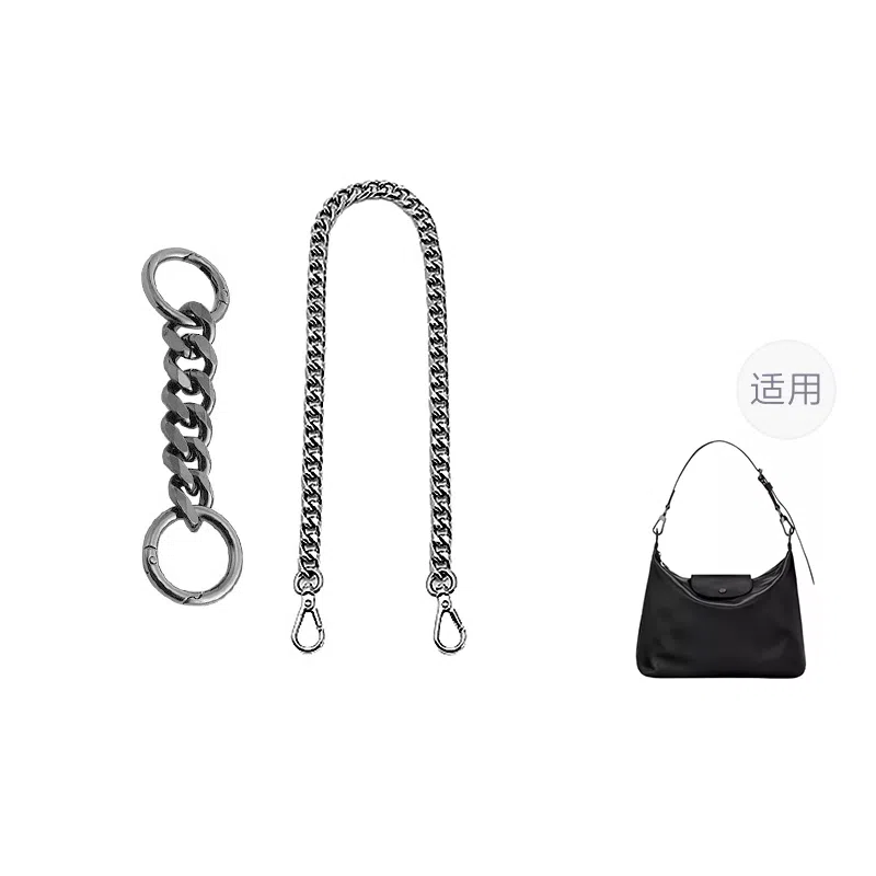 Longchamp Hobo Strap Gunmetal/White
