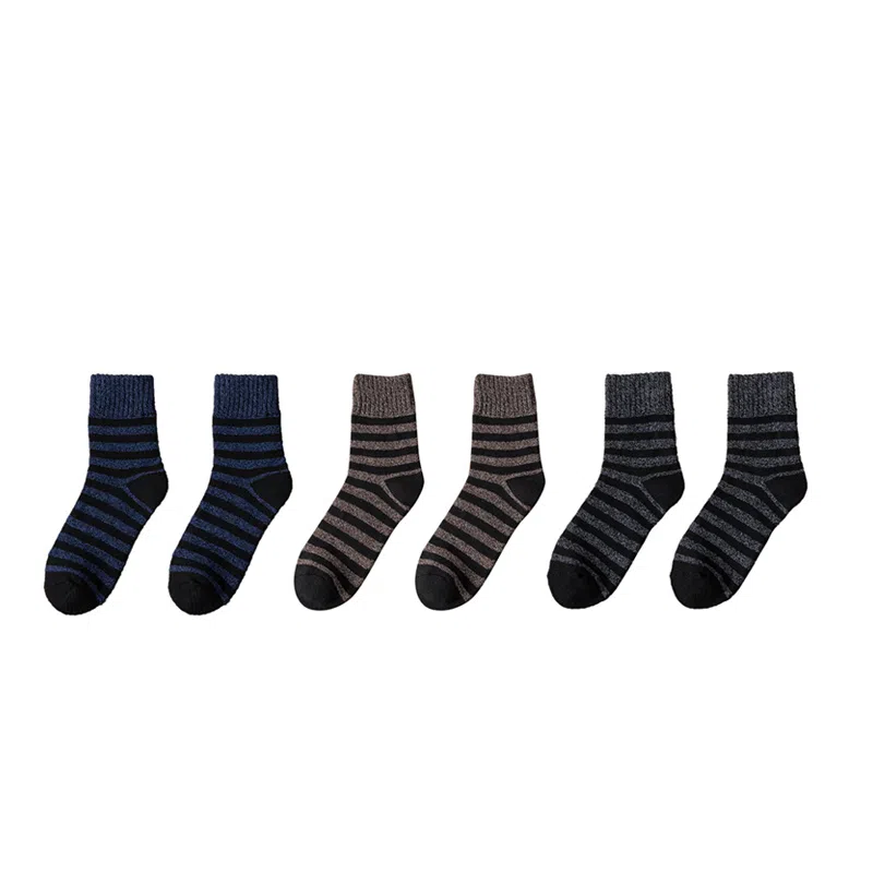 棉基因 舒适透气加绒加厚保暖亲肤毛圈中筒袜 男款 组合装