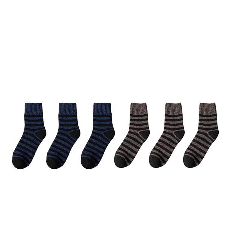 棉基因 舒适透气加绒加厚保暖亲肤毛圈中筒袜 男款 组合装