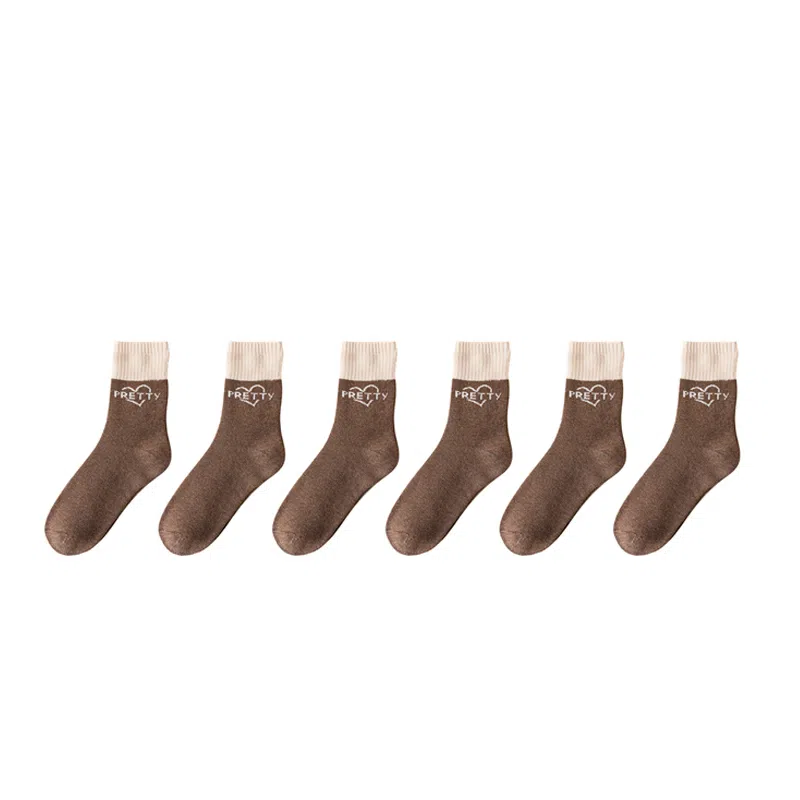 棉基因 毛圈加厚防寒保暖简约运动中筒袜 女款 组合装