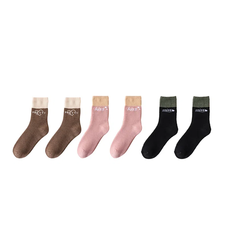 棉基因 毛圈加厚防寒保暖简约运动中筒袜 女款 组合装