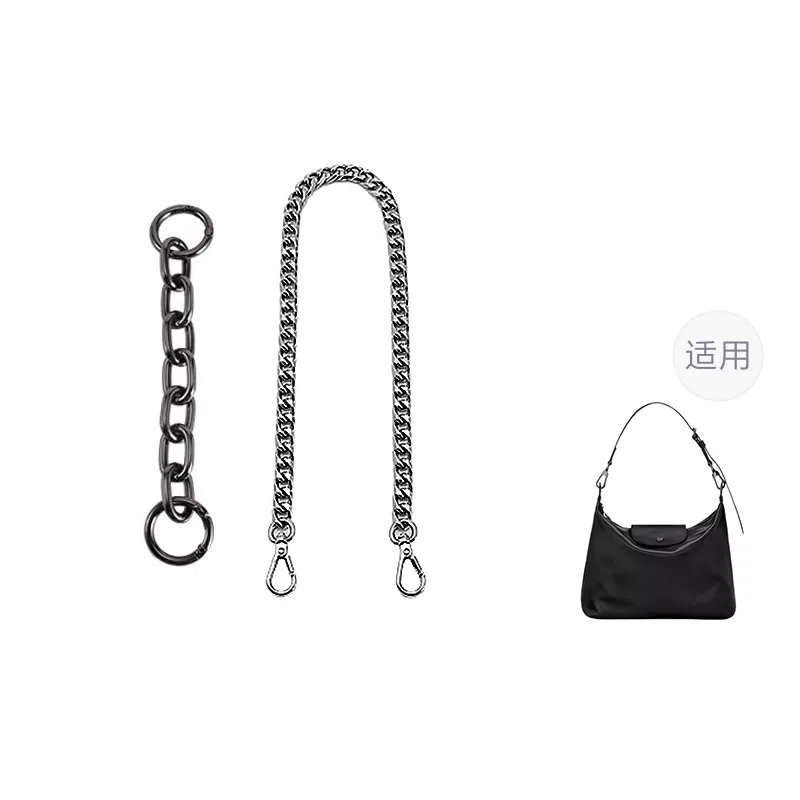 Longchamp Hobo Strap Gunmetal/White