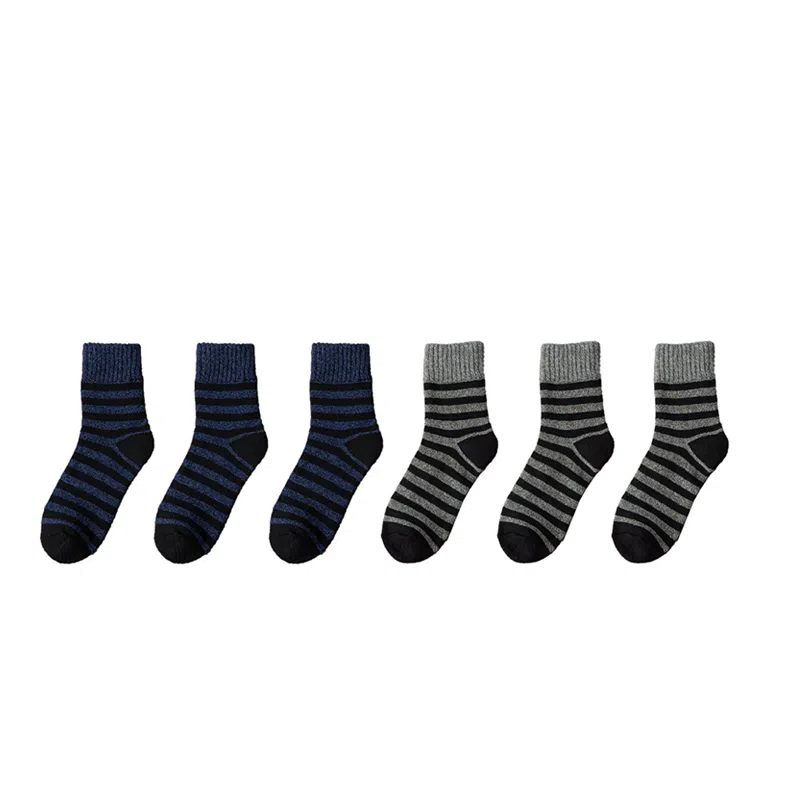 棉基因 舒适透气加绒加厚保暖亲肤毛圈中筒袜 男款 组合装