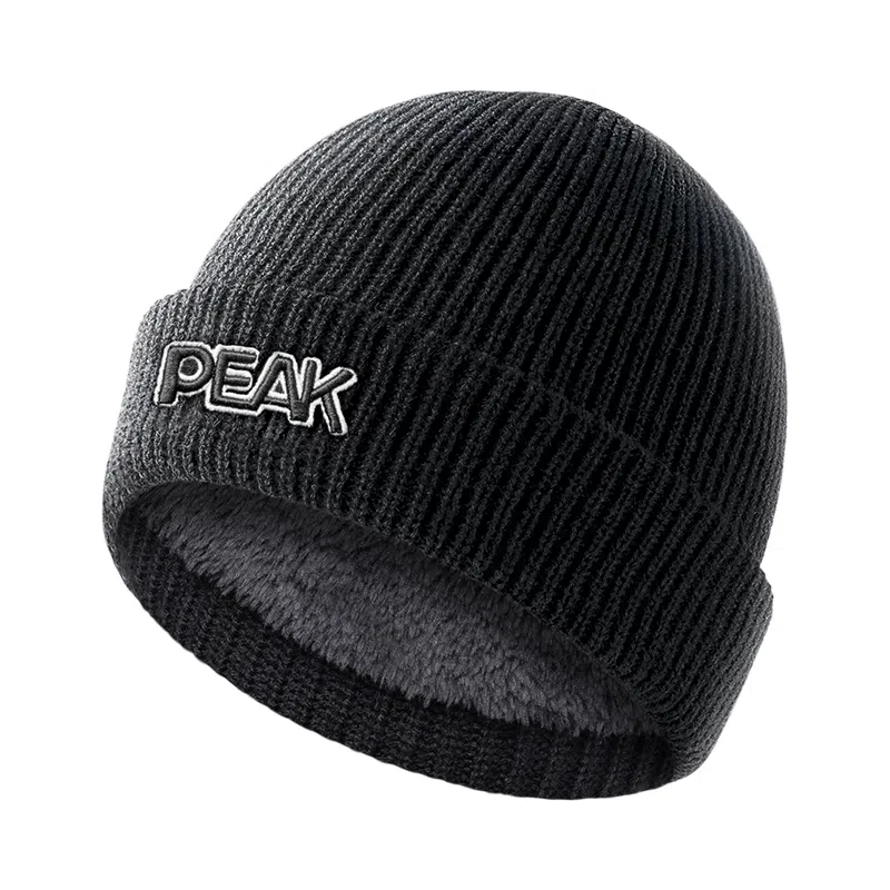 匹克 秋冬休闲简约潮流 腈纶/涤纶 绒线帽 加绒加厚保暖防寒 男女同款情侣款 黑色