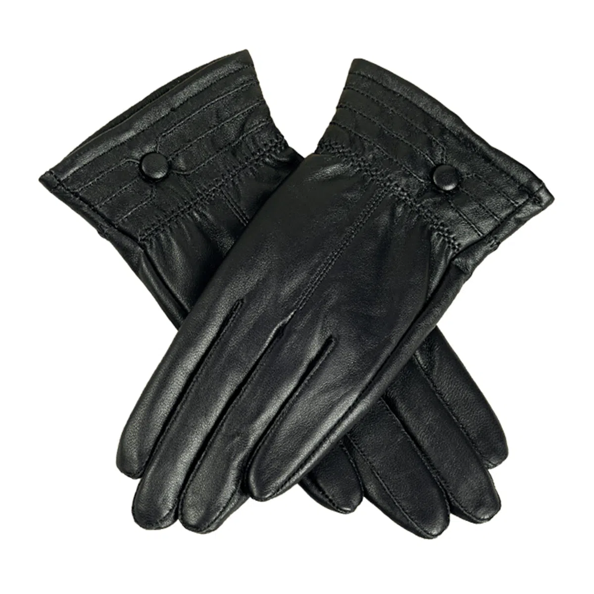 上海故事 真皮加绒加厚保暖外出骑行防风防寒防泼水可触屏 羊皮革 绒线手套 女款 黑色