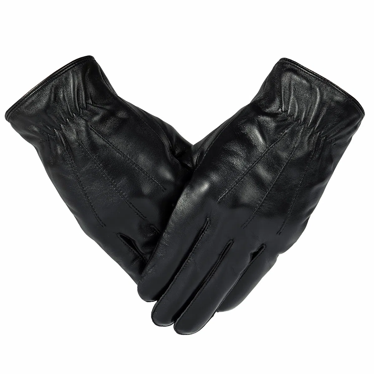 上海故事 时尚加绒加厚外出骑车防风防寒出行防水保暖 羊皮革 绒线手套 男款 黑色