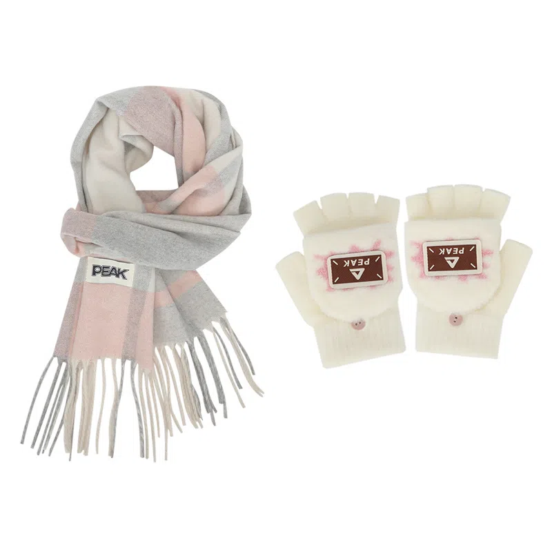 匹克 冬季保暖套装流苏撞色甜美小清新简约百搭 绒线围巾 男女同款情侣款