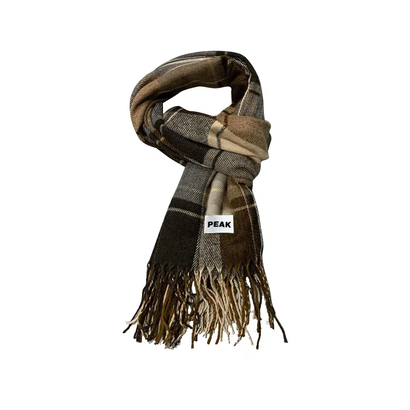 匹克 秋冬美拉德色系经典格子简约百搭通勤流苏 绒线围巾 男女同款情侣款