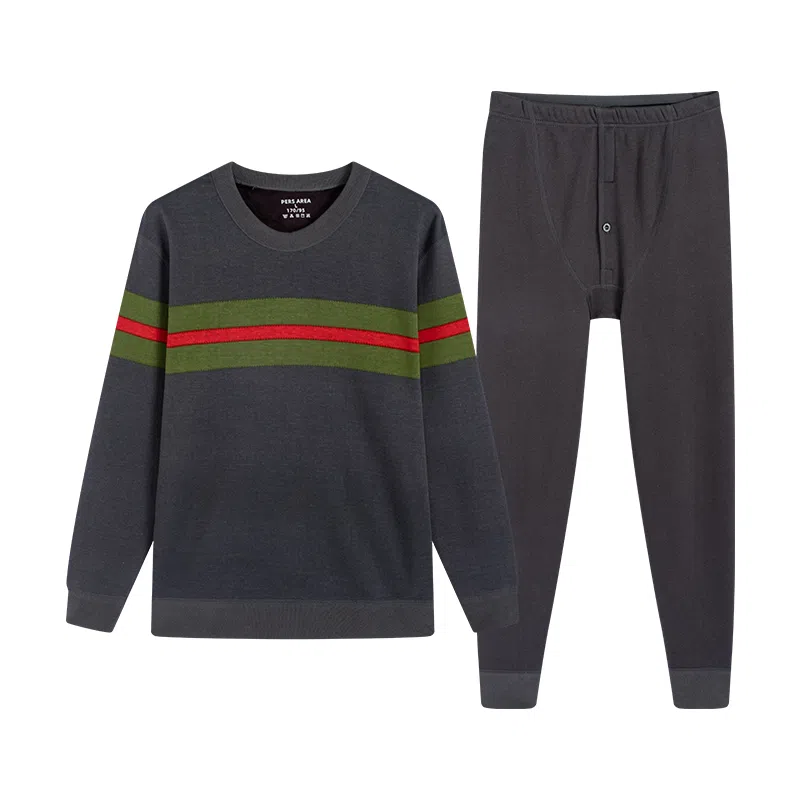 贴身领域 圆领加厚加绒青年可外穿秋衣秋裤保暖套装 男款