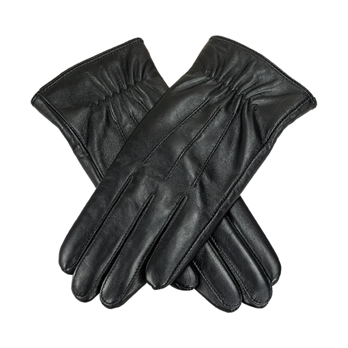 上海故事 真皮加绒加厚保暖外出骑行防风防寒防泼水可触屏 羊皮革 绒线手套 女款 黑色