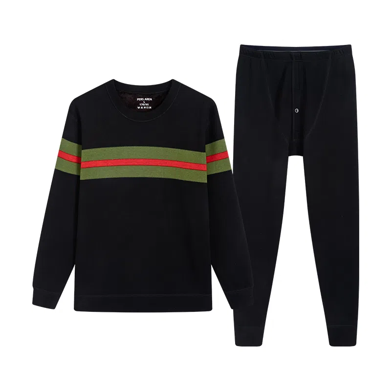 贴身领域 圆领加厚加绒青年可外穿秋衣秋裤保暖套装 男款