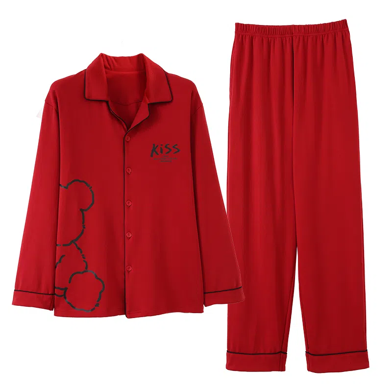 宜而爽 亲肤舒适休闲简约家居服睡衣套装 男款 红色