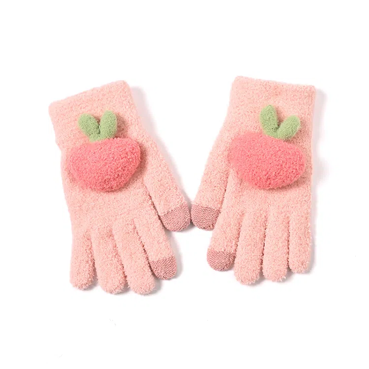 浪莎 冬季女士针织手套可爱韩版防寒保暖女学生加厚触屏骑行手套 涤纶 绒线手套 女款