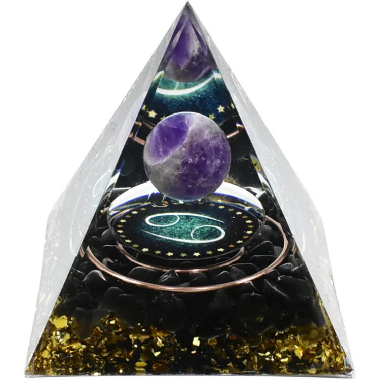 一点潮玩 十二星座 黑曜石水晶石金字塔摆件 玩具
