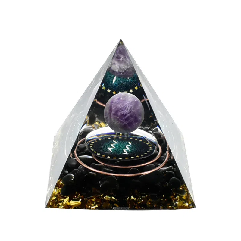 一点潮玩 十二星座 黑曜石水晶石金字塔摆件 玩具