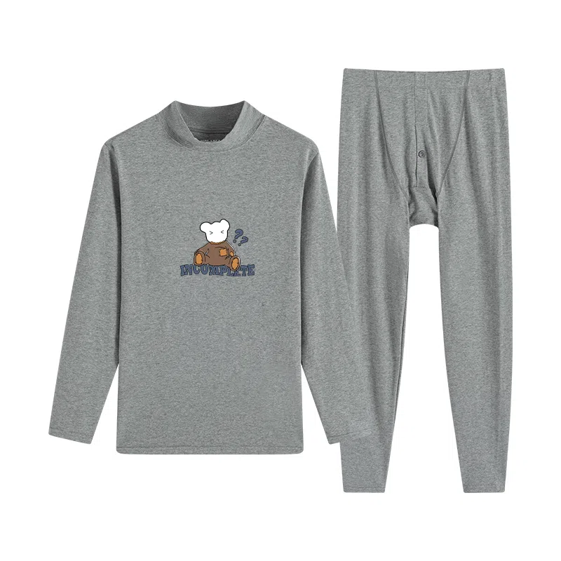 贴身领域 纯棉秋衣秋裤中领薄款半高领全棉毛衫内衣冬保暖套装 男款