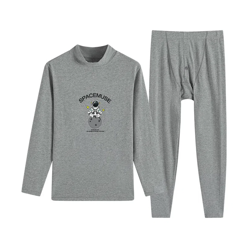 贴身领域 纯棉秋衣秋裤中领薄款半高领全棉毛衫内衣冬保暖套装 男款