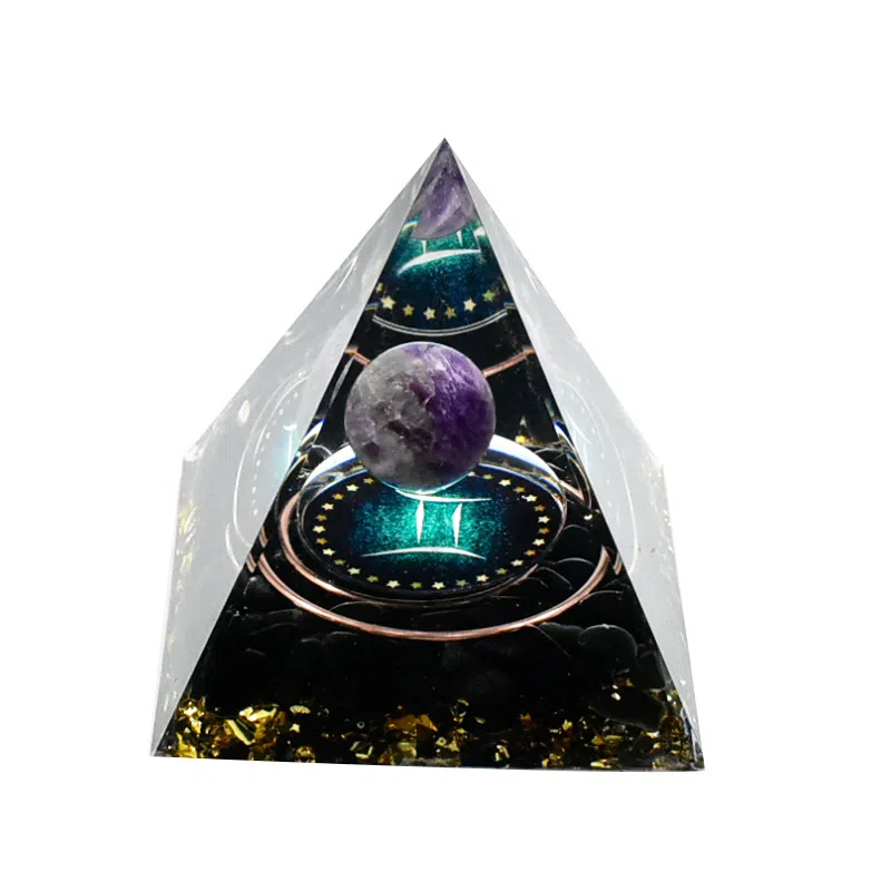 一点潮玩 十二星座 黑曜石水晶石金字塔摆件 玩具