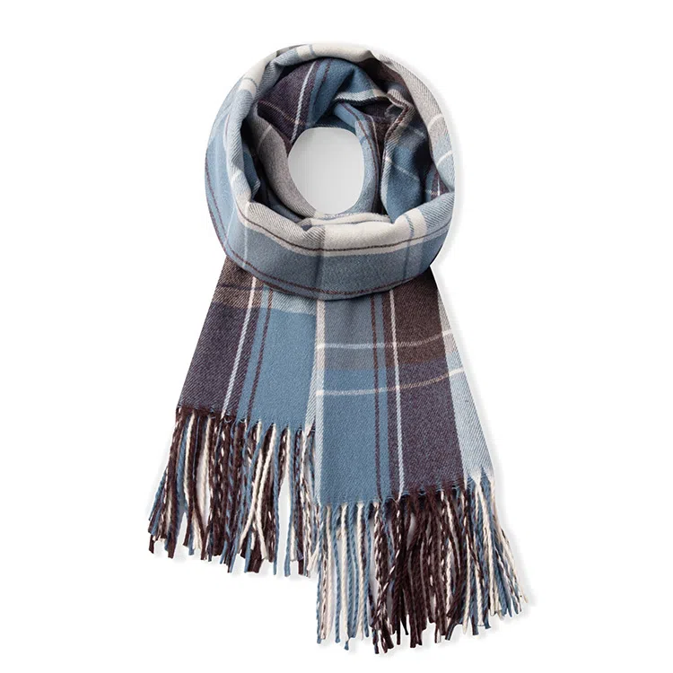 梦特娇 秋冬韩版格子流苏学院风 仿羊毛 绒线围巾 男款